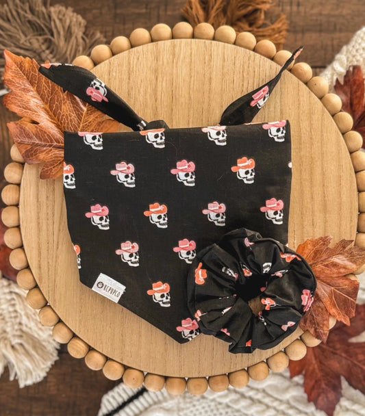 Too Sweet Bandana | Cowboy Skeletons on Black Cotton Bandana for Dogs