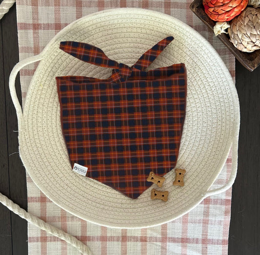 Cider Mill Bandana | Burnt Orange and Red Plaid Tie On Fall Bandana for Dogs