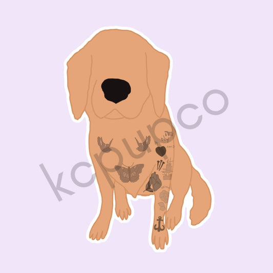 Tattooed Golden Retriever Sticker | Funny Golden Retriever Sticker