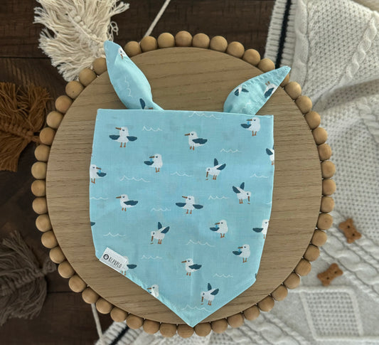 Wildest Dreams Bandana | Seagulls and Ocean Waves on Light Blue Cotton Tie On Bandana