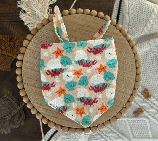 Under the Sea Bandana | Crabs and Seashells on Beachy Sand Flannel Tie On Bandana