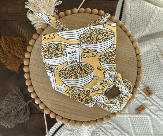 Toby Bandana | Mac and Cheese on White Flannel Tie On Bandana