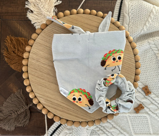 Taco Tuesday Bandana | Smiling Tacos on Flannel Tie On Bandana