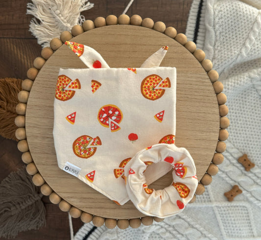 Pizza Boy Bandana | Pizza Slices on Flannel Tie On Bandana