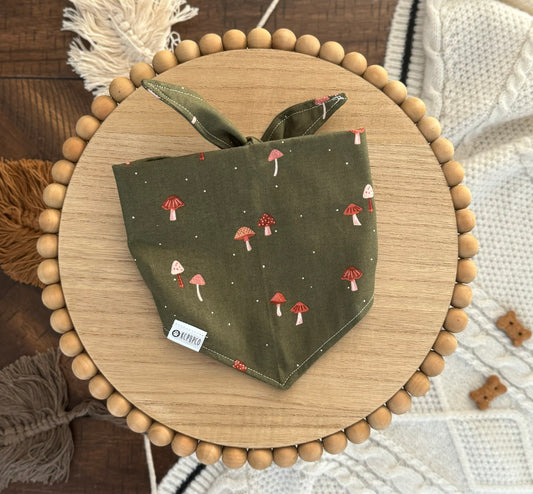 Alice Bandana | Mushrooms on Dark Green Cotton Tie On Bandana