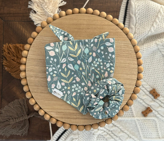 Madeleine Bandana | Teal Spring Floral Cotton Tie On Bandana