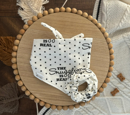 The Snuggle Is Real Bandana | Black and White Polka Dot Flannel Tie On Bandana