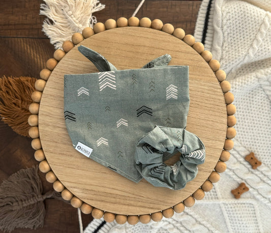 Maddox Bandana | Light Green Cotton Tie On Bandana with Black and Cream Arrows