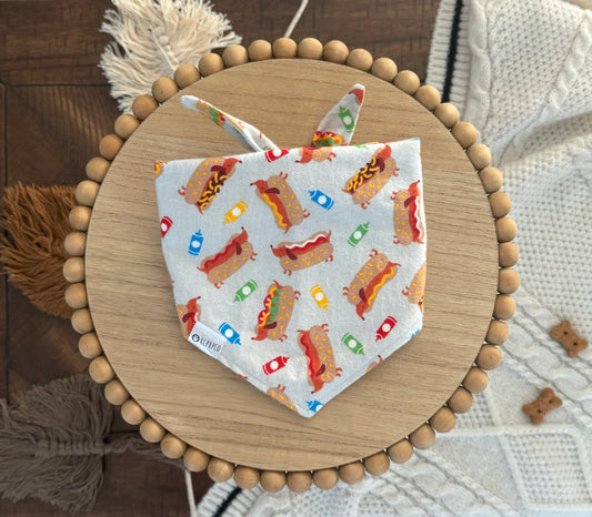 Coney Island Bandana | Cute Weiner Dogs In Hot Dog Bun on Flannel Tie On Bandana