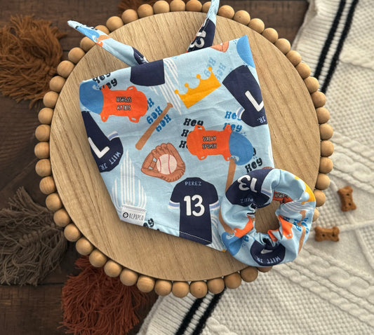 Boys In Blue Bandana | KC Baseball Themed Tie On Cotton Bandana