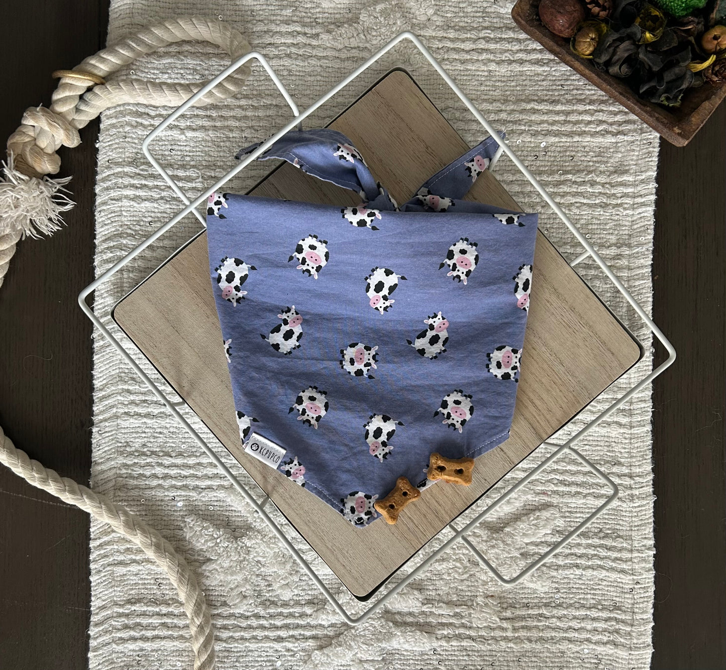 Mabel Bandana | Cows on Purple Cotton Tie On Bandana