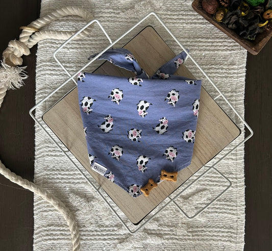 Mabel Bandana | Cows on Purple Cotton Tie On Bandana