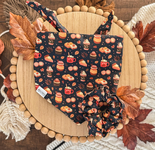 Ruthie Bandana | Fall Pastries on Dark Tie On Fall Cotton Bandana for Dogs