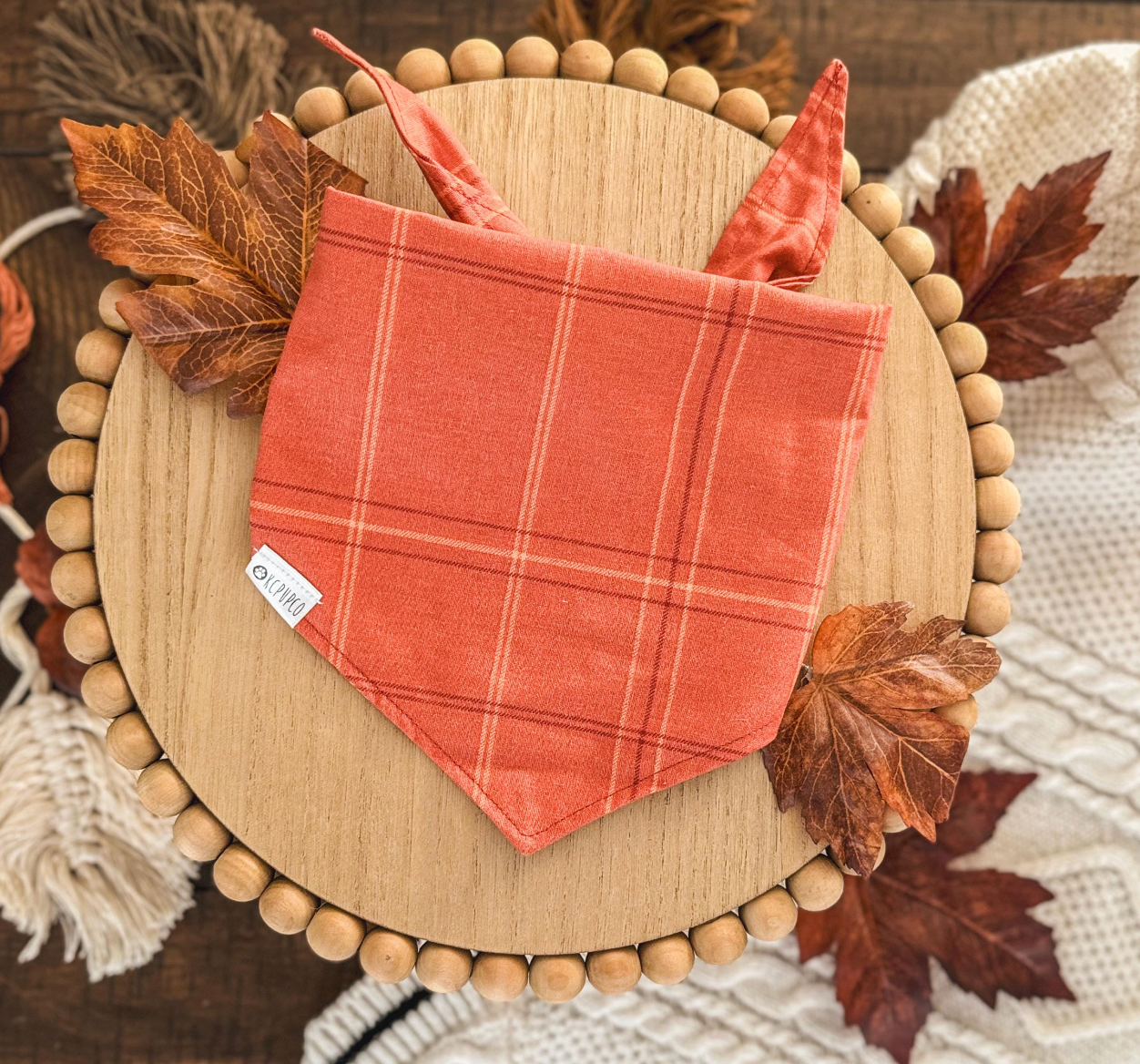 Evermore Bandana | Burnt Orange Plaid Tie On Fall Bandana for Dogs