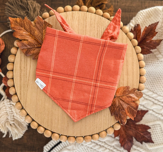 Evermore Bandana | Burnt Orange Plaid Tie On Fall Bandana for Dogs