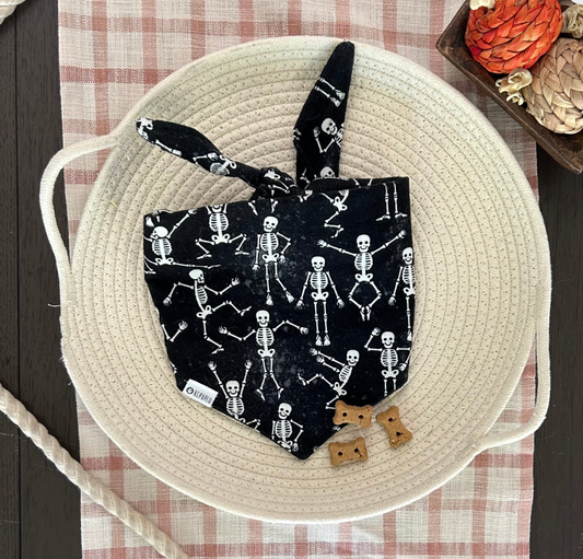 Bones Bandana | Dancing Skeletons On Black Fall Flannel Bandana for Dogs