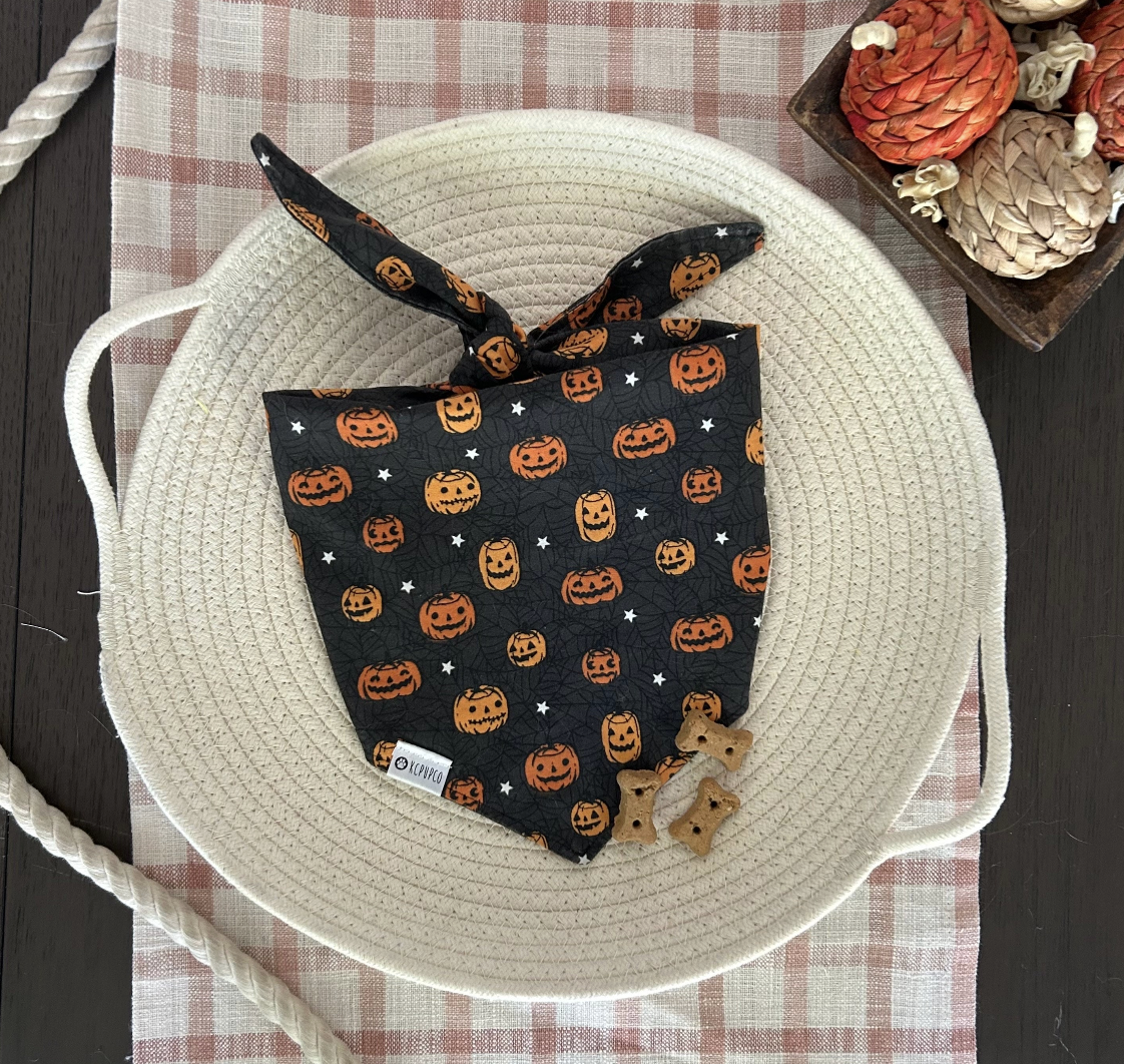 Jack! Bandana | Spooky Jack O' Lanterns on Dark Grey Tie On Fall Bandana for Dogs