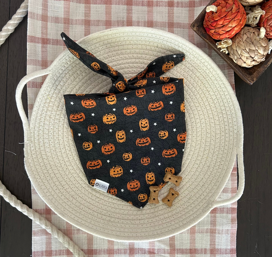 Jack! Bandana | Spooky Jack O' Lanterns on Dark Grey Tie On Fall Bandana for Dogs