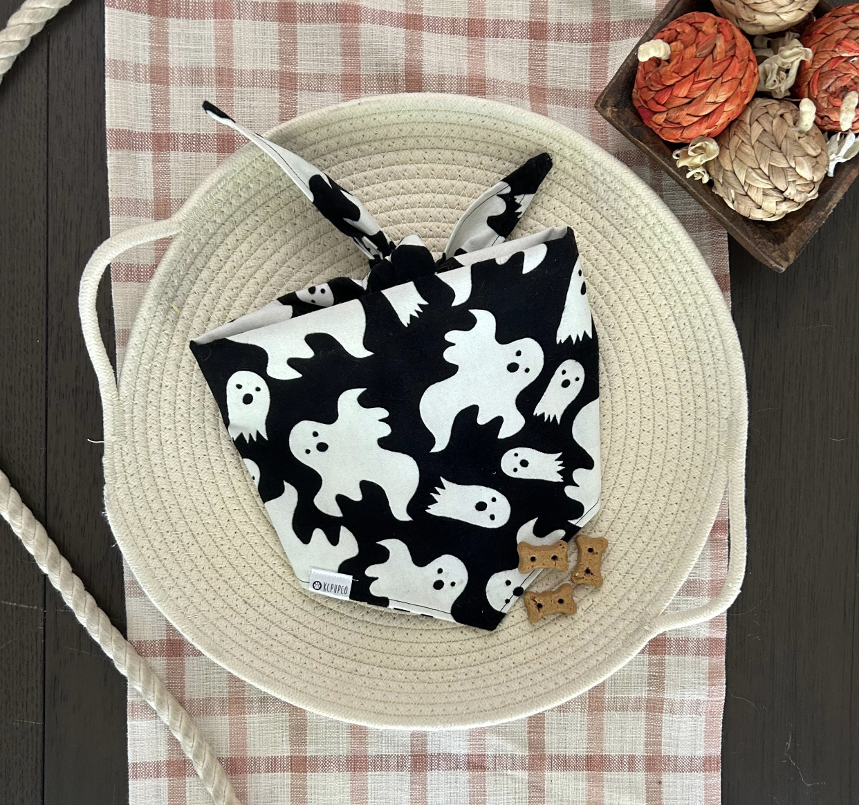 Jinkies! Bandana | Vintage Ghosts On Black Fall Flannel Bandana for Dogs