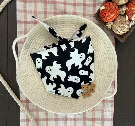 Jinkies! Bandana | Vintage Ghosts On Black Fall Flannel Bandana for Dogs