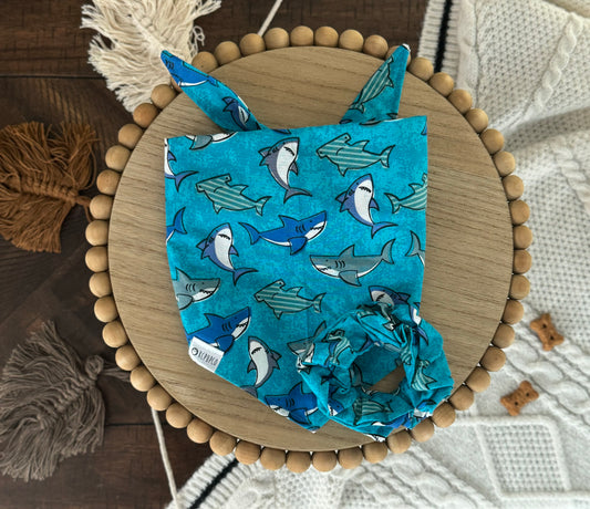 Sharks on Ocean Blue Cotton Fabric Bandana