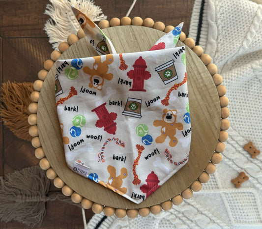 Woof! Bandana | Dog Toy Themed Tie On Cotton Bandana
