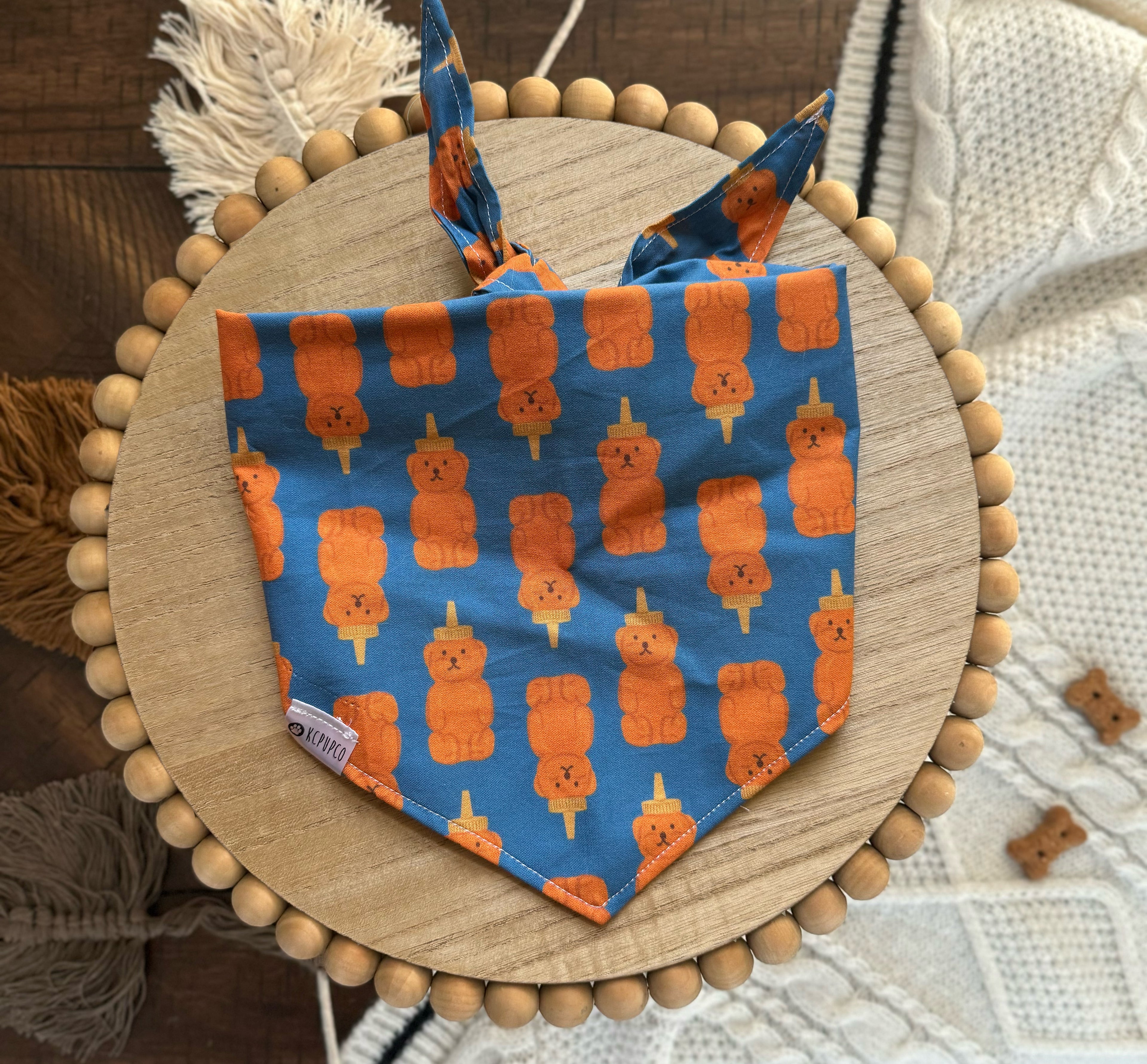 Sweet Like Honey Bandana | Honey Bear Jars Tie On Royal Blue Cotton Bandana