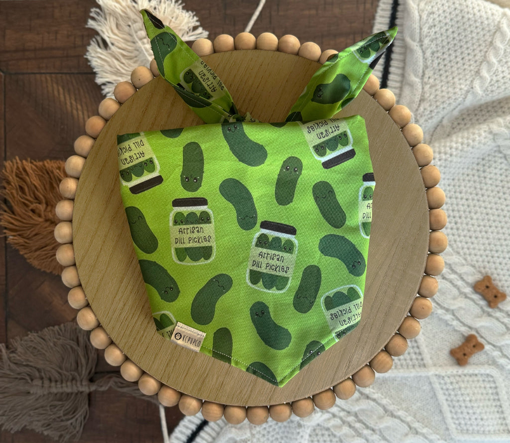 In a Pickle Bandana | Smiling Pickles on Green Cotton Tie On Bandana