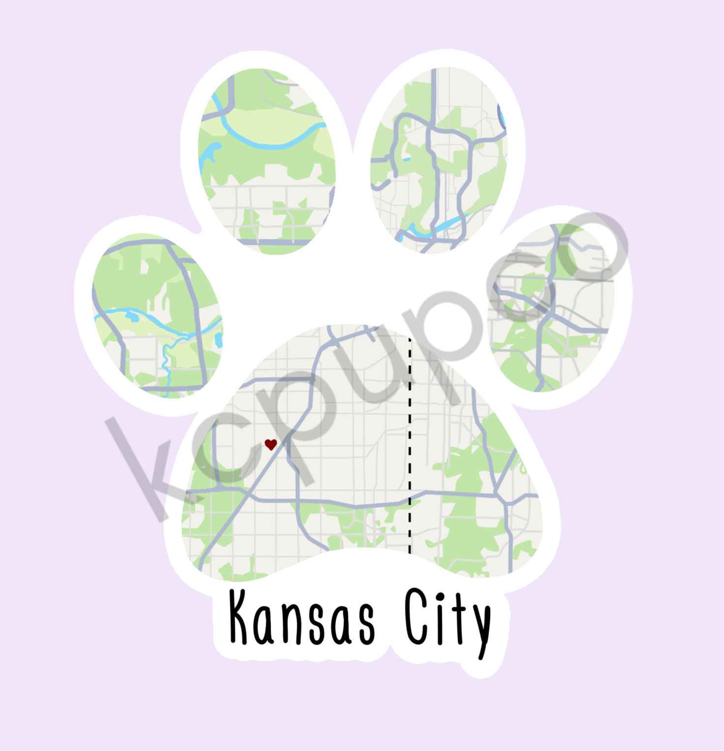 KC Pawprint Sticker | City Map Inside a Dog Pawprint Sticker