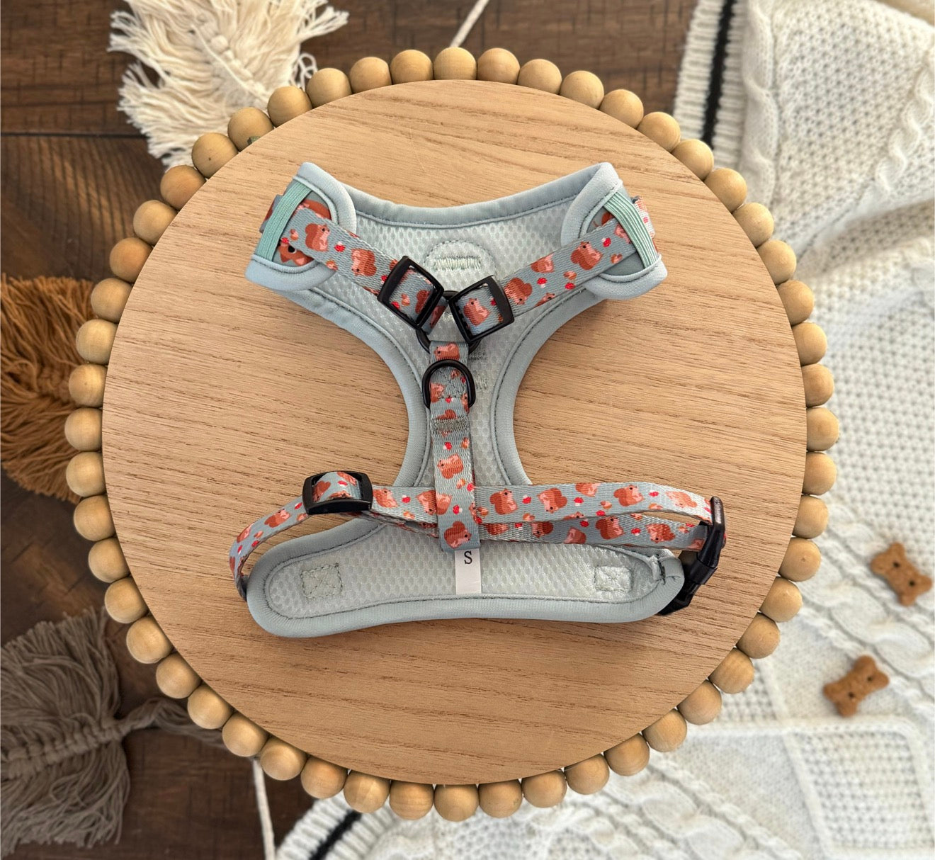 Pip Harness | Squirrels and Acorns Green Neoprene Adjustable Harness