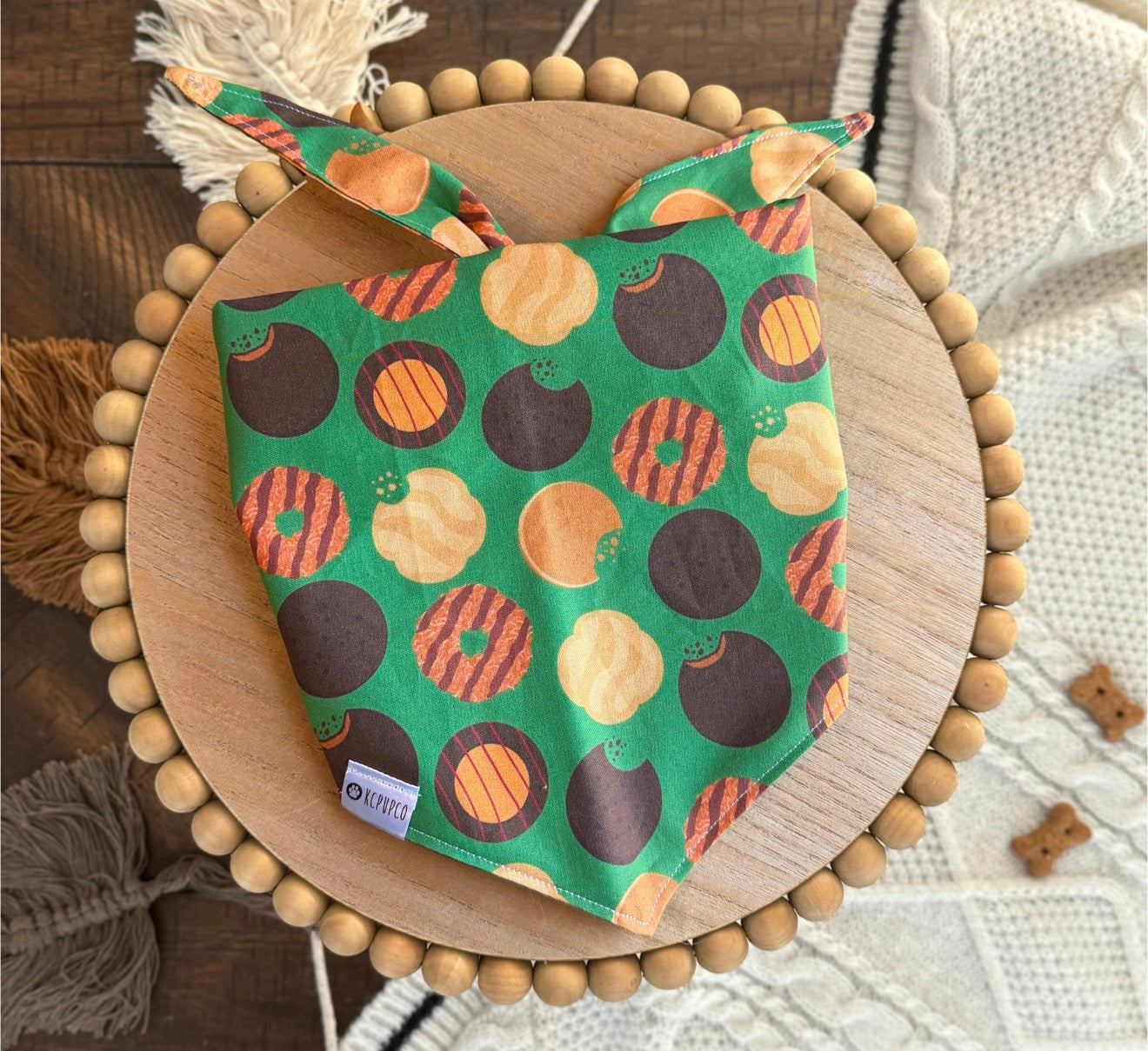 Cookie Bandana | Cookie Assortment on Evergreen Tie On Cotton Bandana
