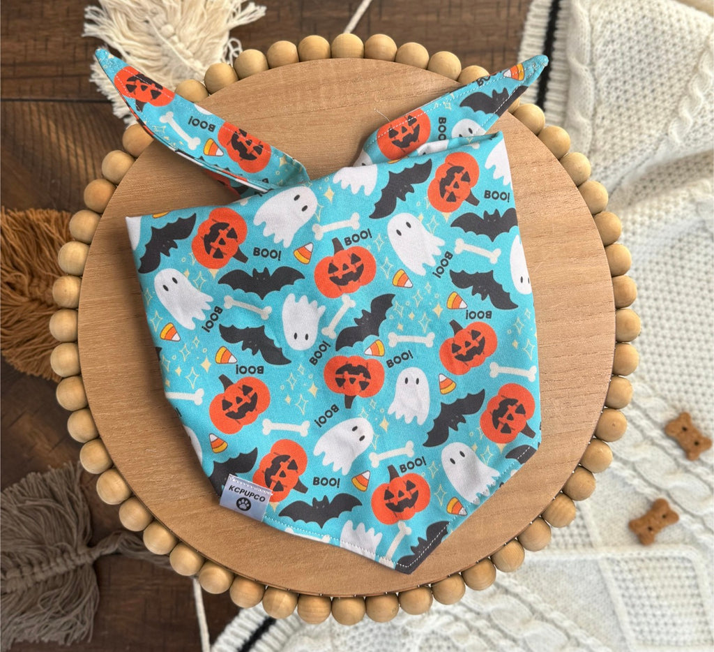 Monster Mash Bandana | Halloween Icons on Teal Tie On Bandana