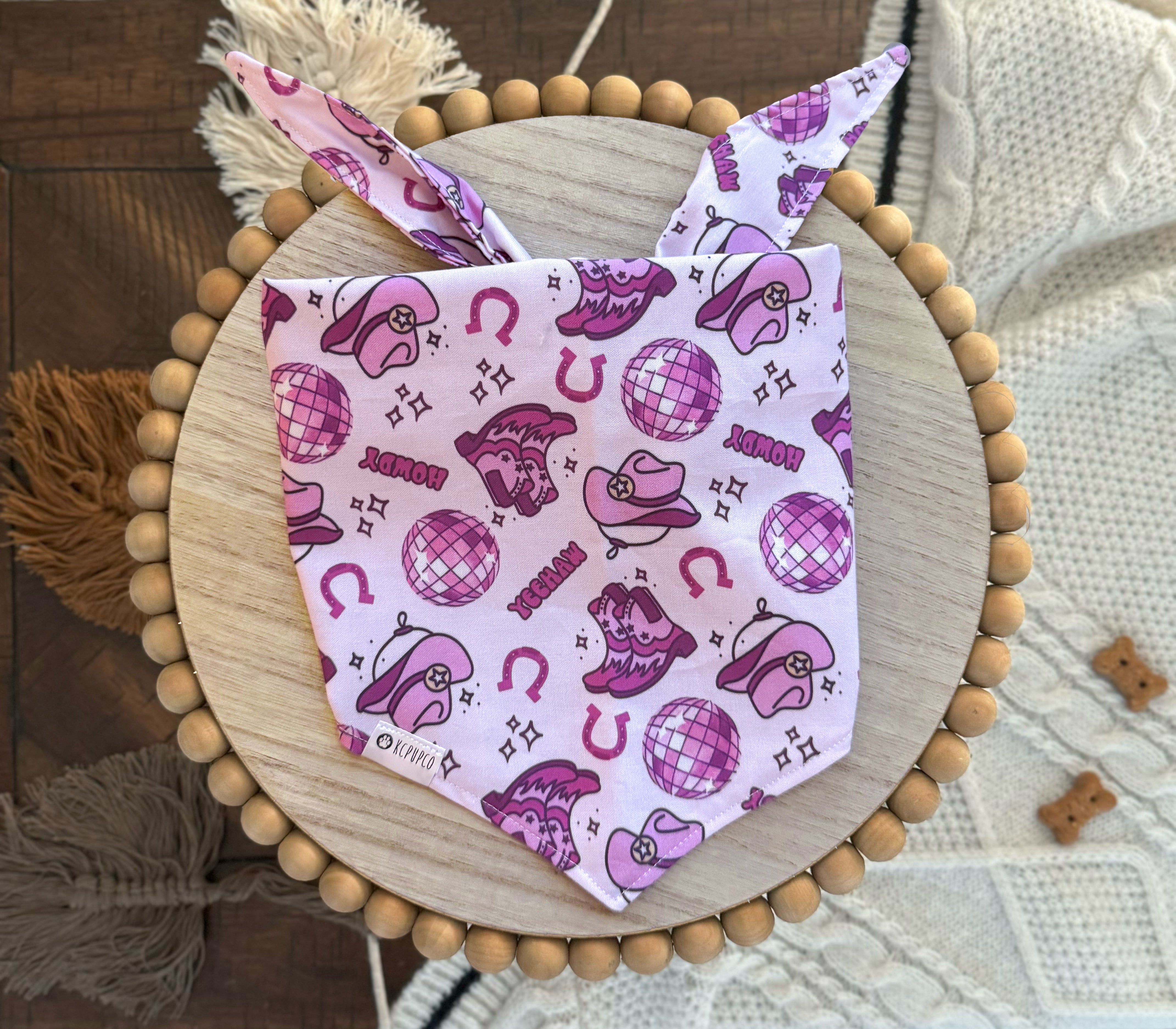 Pink Puppy Club Bandana | Pink Cowgirl Western Tie On Cotton Bandana