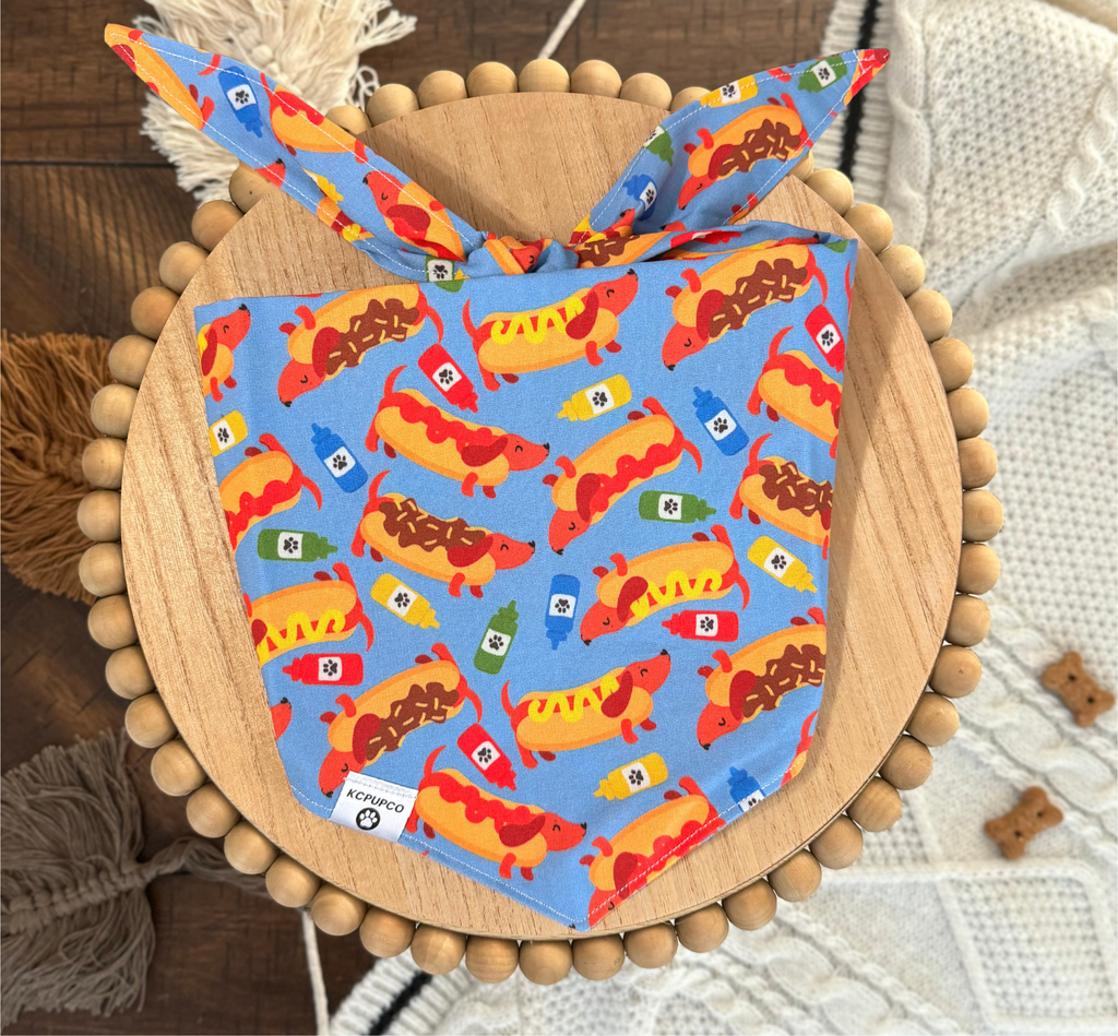 Coney Island Bandana | Cute Weiner Dogs In Hot Dog Bun on Cotton Tie On Bandana