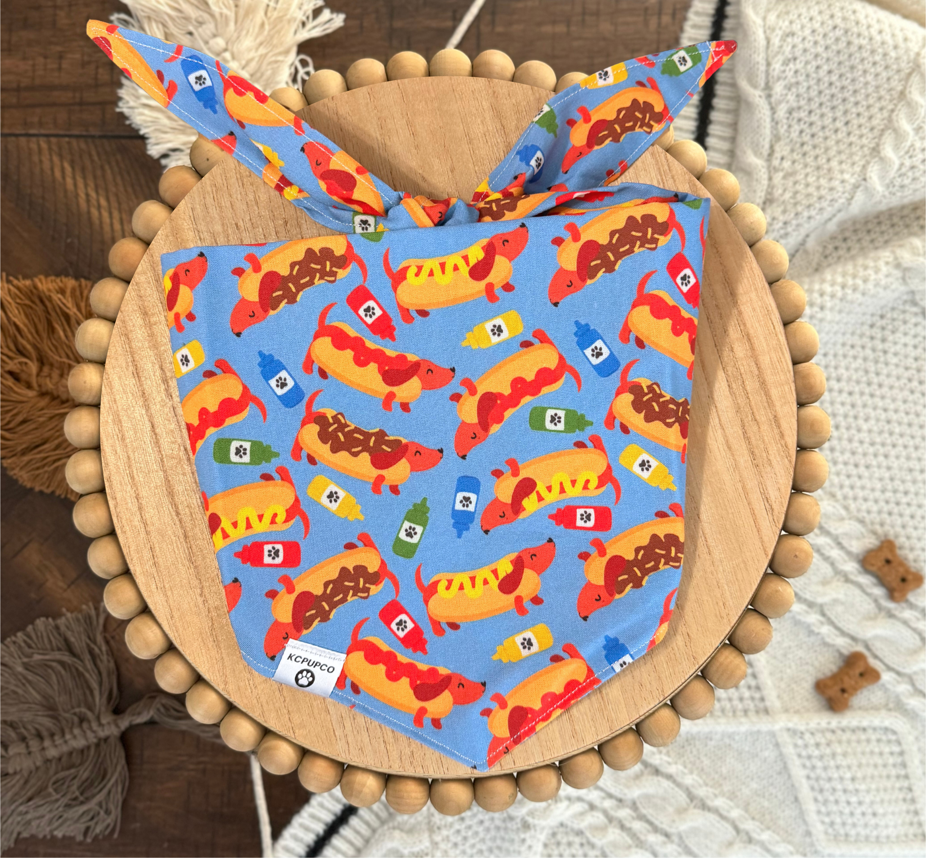 Coney Island Bandana | Cute Weiner Dogs In Hot Dog Bun on Cotton Tie On Bandana