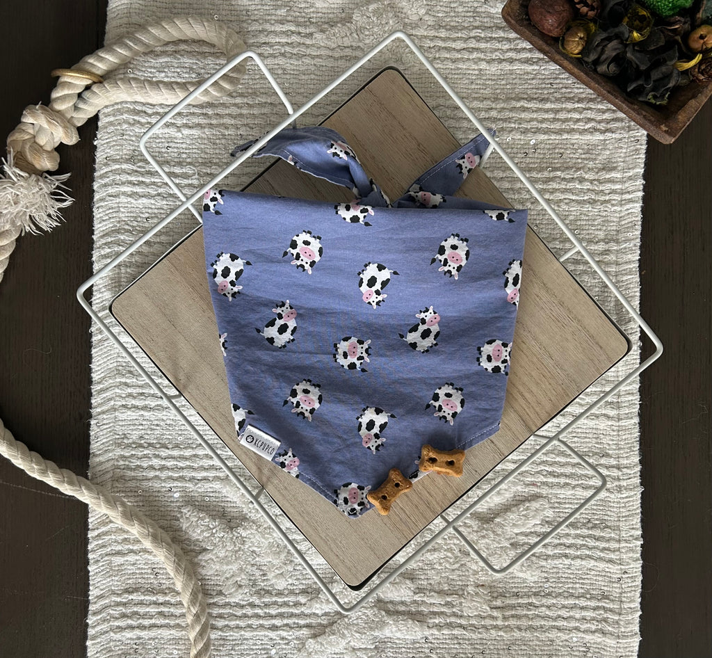 Mabel Bandana | Cows on Purple Cotton Tie On Bandana
