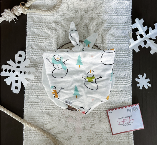 White Christmas Bandana |  Dancing Snowmen on White Flannel Winter Bandana for Dogs
