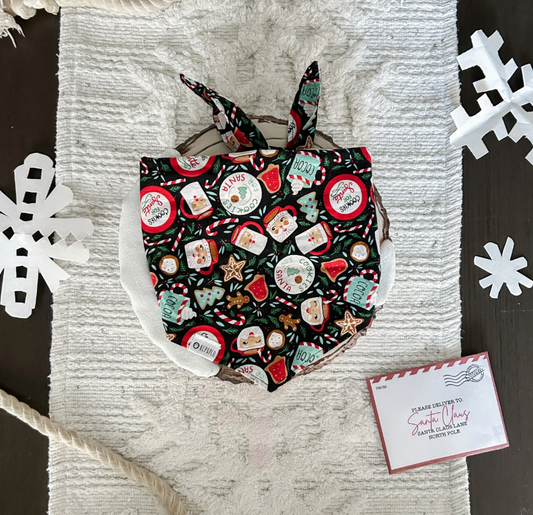 Lebkuchen Bandana |  Christmas Cookies and Hot Cocoa on Black Cotton Winter Bandana for Dogs