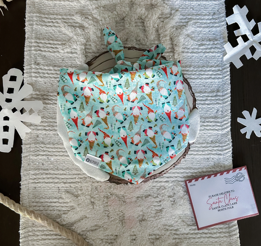 Gnome For The Holidays Bandana |  Christmas Gnomes Tie On Winter Bandana for Dogs