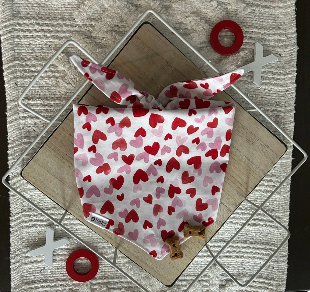 Lover Bandana | Pink and Red Watercolor Hearts Cotton Tie On Valentines Day Bandana
