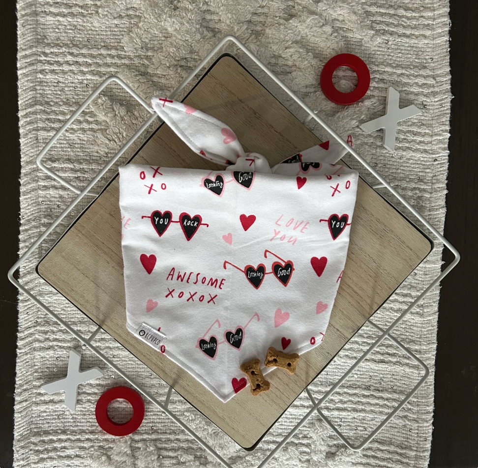 This Love Bandana | Pink and Red Heart Sunglasses Flannel Tie On Valentines Day Bandana
