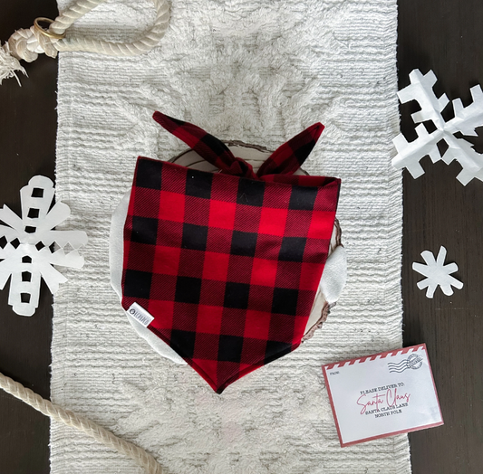 Aspen Bandana |  Red and Black Buffalo Check Flannel Tie On Bandana for Dogs