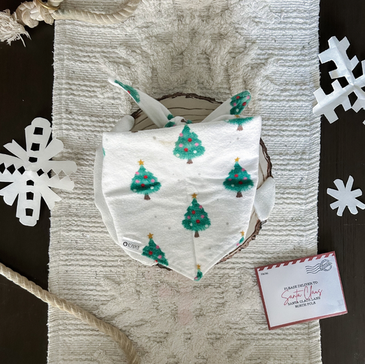 Yuletide Bandana |  Christmas Trees On White Flannel Winter Bandana for Dogs