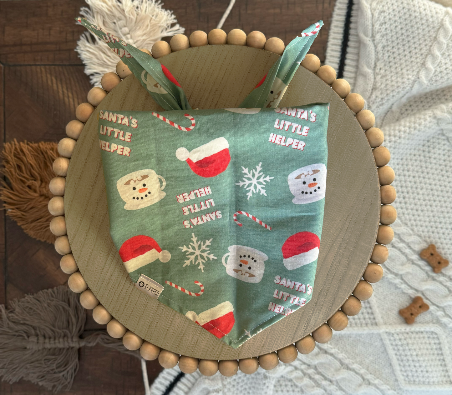 Santa's Little Helper Bandana | Muted Christmas Lights Tie On Bandana
